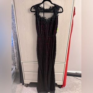 Black Lace Overlay Red Long Dress, Size S